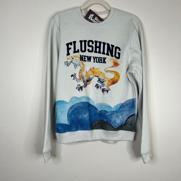 Blind Rooster Flushing New York Dragon Wave Print Crewneck Sweatshirt Sz Medium - Picture 1 of 11